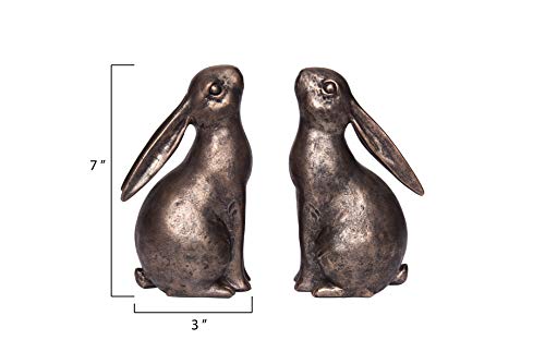 Creative Co-Op Decorative Resin Rabbit Bookends, Bronze, Set of 2 - color: Bronze Color