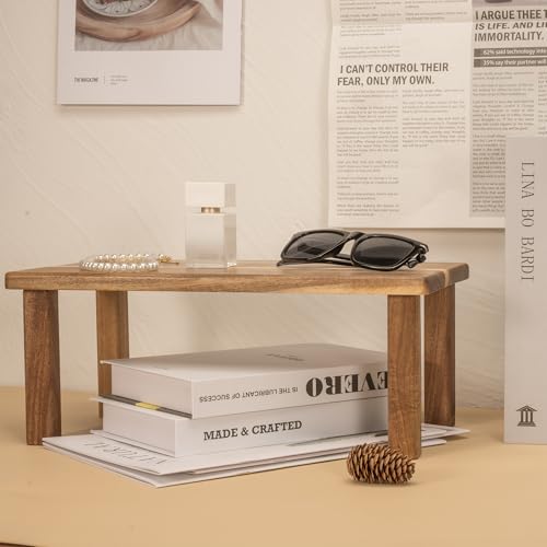 Acacia Wooden Desktop Organizer Shelf Kitchen Cabinet and Counter Riser Display Shelf for Top of Desk Home Office Bathroom Coffee Table Display Stand