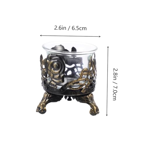 Retro Iron Carving Hollowed Candlestick Holder with Glass Cup Vintage Decorative Candle Holder for Home Office Craftsmanship Clean Surface for Holidays Weddings and Dinner Parties