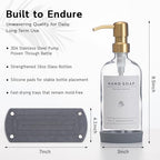 [Luxury] Kitchen Soap Dispenser Set - 16OZ Clear Glass Bottle, Stainless Steel Pump, Instant Dry Tray, Waterproof Labels, Non-Slip Silicone Pad, and Dish Brush | Upgrade for Your Kitchen and Bathroom - color: Transparent Bottle + Gold Pump
