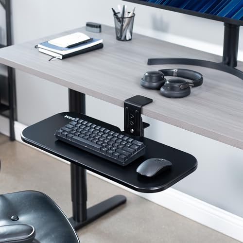 VIVO Clamp-on 23 x 10 inch Rotating Computer Keyboard and Mouse Tray, Extra Sturdy Desk Swivel Clamp, Ergonomic Typing, Black, MOUNT-KB04CB
