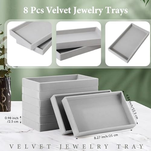 Inbagi 8 Pcs Small Velvet Jewelry StorageTray Stackable Drawers Organizer 8.3 x 4.7 x 1 Inches - color: Gray