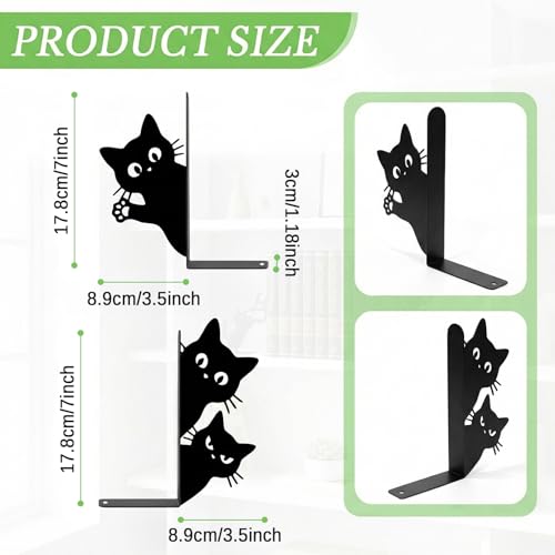 Sanwarm Metal Bookends Black Cats Cartoon Book Ends Decorative Bookend for Home Office Library Desk Book Shelves Decor, Gift for Reading Enthusiasts Non-Skid Book Stoppers Holder (1 Pair) - color: Black Cat 2