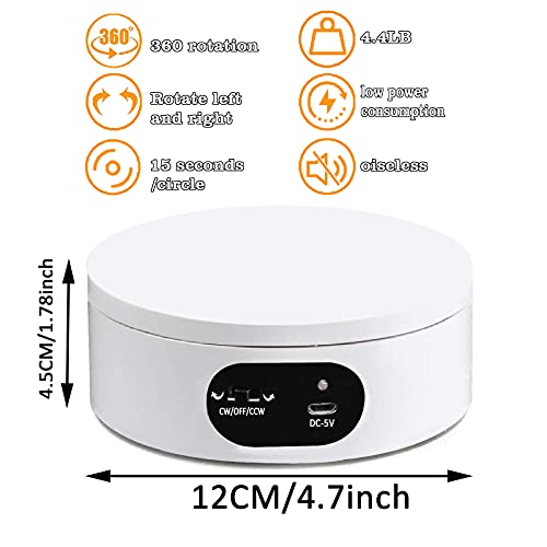 YVV Turner Cup Rotating Display Stand for Epoxy Glitter Tumbler, 360 Degree Automatic Mute Rotating Turntable for Photography Products and Shows. Bling Bling Tumbler Making Supplies Spinner White USB - size: 4.72 * 1.77 inch