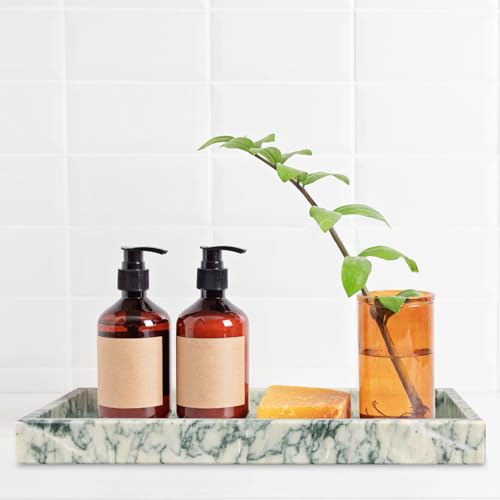 Marble Bathroom Vanity Tray, Natural Luxury Vanity Home Kitchen Bathroom Table Tray, Stone Decorative Countertop Dresser Trays for Key Coffee Perfume Jewelry Makeup (Green Texture, 12"x 8" x1.2") - color: Green Texture, size: 12" x 8" x 1.2"