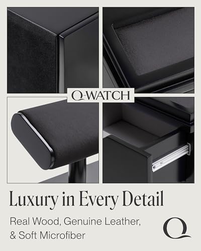 QWATCH Watch Stand Display Case - Acrylic Watch Box for 2 or 4 Watches with Jewelry Valet Tray and Drawer - color: Single - Black / Charcoal