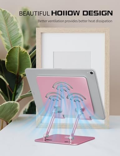 Adjustable Tablet Stand for Desk, Premium Aluminum Holder for iPads, Tablets, Kindles, Switch, Phones, and All Devices up to 12 Inches. Portable and Foldable, Pink, Pro Size - color: Pink, size: Pro Size