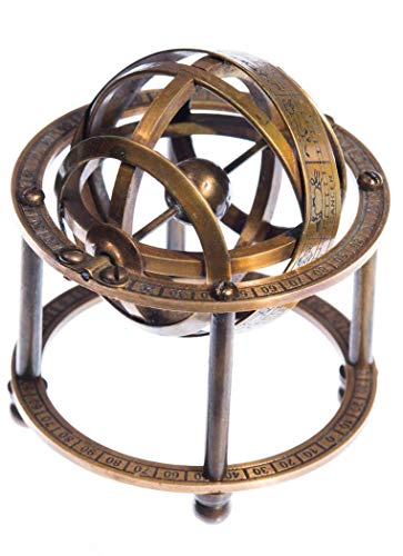 Humaira Nautical Brass Armillary Sphere with Stand 9 cm – Mini Antique Globe, Steampunk Pirate Decor, Vintage Astronomical Sphere Model