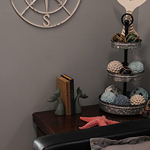 Set of 2 Nautical Cast Iron Whale Tail Decorative Bookends for Home Decor, Coastal Themed Shelves, and Beach House - Verdigris Green Enamel Finish - Organize and Beautify Your Space - color: Whale Tail - Green