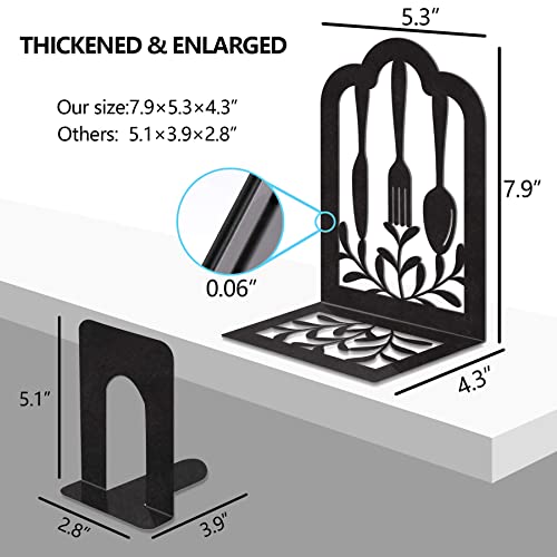 Book Ends,Metal Bookend,Bookend Decorative Heavy Book Ends for Shelves, Home Decorative Bookends for Heavy Books,Non-Skid Black Book Holder for Kitchen Housewarming Cooking Lover Gifts - style: Kitchen2