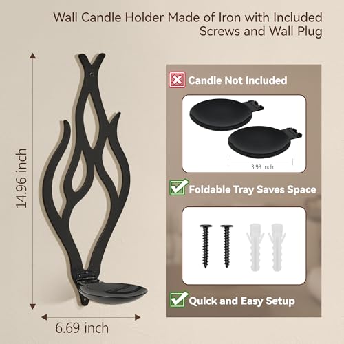Wall Candle Sconces Set of 2, Modern Minimalist Metal Candle Holders for Pillar, Tealight, and LED Candles, Flame-Shaped Decorative Wall Decor for Living Room Dining Room (Black) - color: Black Flame-shaped