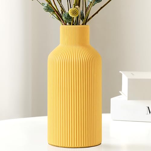 Mfacoy Ceramic Flower Vase, Minimalist Decor, Modern Home Decorative Vase, Small Pampas Grass Vases for Kitchen Bedroom Office Living Room Bathroom Shelf Centerpiece Table Decorations (Yellow) - color: Yellow