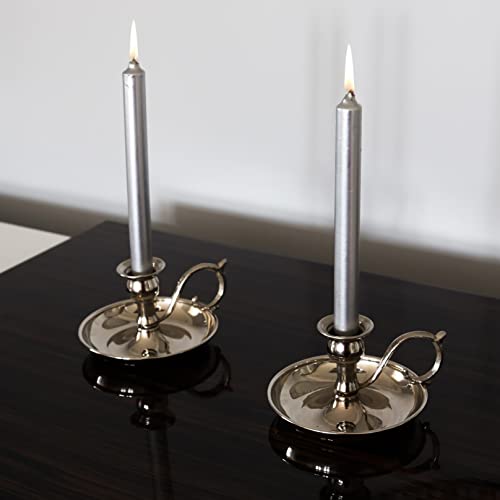 Copper Handmade Candle Holder for Rustic Home Decor with Handle Metal Candle Holders for Pillar Candles Gothic Decor Candlestick Holders (Nickel) - color: Nickel