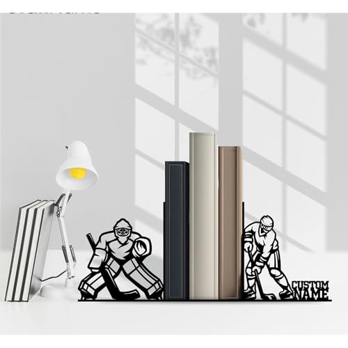 Craftnameisgn Custom Ice Hockey Table Decor Metal Bookends for Shelves, Hockey Book Ends Metal Art, Bookends Hold Books for Home Office, Ice Hockey Book Shelf Holder Office Décor - color: Ice Hockey Design 01