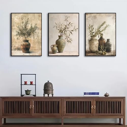 Vintage Vase Canvas Wall Art Prints Green Rustic Olive Branch Wall Decor Pictures Antique Still Life Plant Posters Paintings Artwork for Living Room Bedroom Kitchen Home Decoration 12x16in poster - color: poster, size: 16L" x 12W"