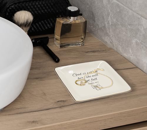 WODMIS Christian Preppy Bow Ceramic Jewelry Tray Dish, Coquette Bible Verse Jewelry Plate Ring Trinket Dish, Trendy Aesthetic Ribbon Gifts for Women Bestie Best Friends - color: Black