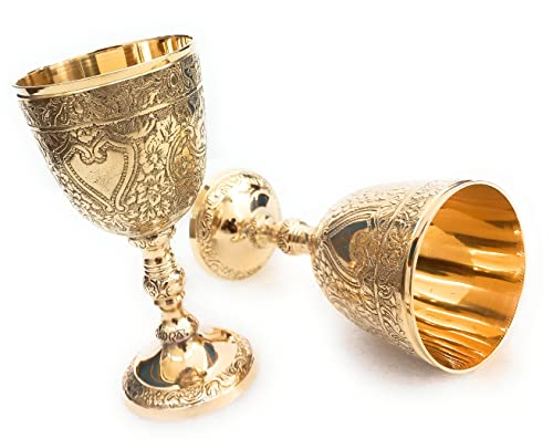 ALADEAN Vintage Chalice Medieval Goblet | 1x Solid Brass 6" Royal Wine Glass Cups 7oz - Renaissance Gifts Wedding Anniversary Novelty Ceremonial Drinkware Pack of 1pc (Roman Chalice) - style: Roman Chalice