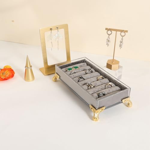 GemeShou velvet slots Ring holder for jewelry organizer, Grey earring ring display stand for selling, felt ring jewelry holder tray showcase【Velvet slots Ring Holder-Grey】 - color: Grey