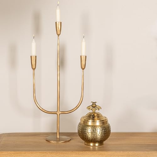 Creative Co-Op Round Hammered Metal Container with Bee Finial, Brass Finish - style: Bee