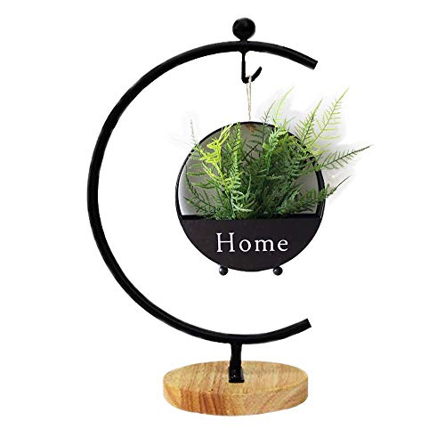 Ornament Display Stand Iron Pothook Stand for Hanging Glass Terrarium/Picture (Big G-Shaped Wood Base, Black)