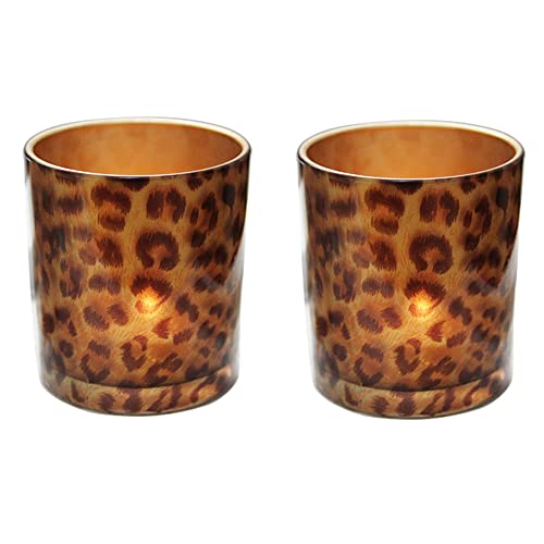 2 Glass Tealight Holder Votive Candle Holder Cups for Christmas Valentines Day Decoration Leopard Print Cheetah Tea Light Candle Holders for Home Decor Table Décor, Women Bedroom Tea Light Holder - color: Quantity 2