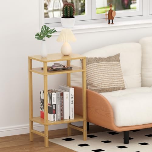 YUFAM Side Table End Table Tall Night Stand 3-Tier for Living Room Bedroom Bathroom Office Furniture Natural - color: Natural, size: 3 Tier
