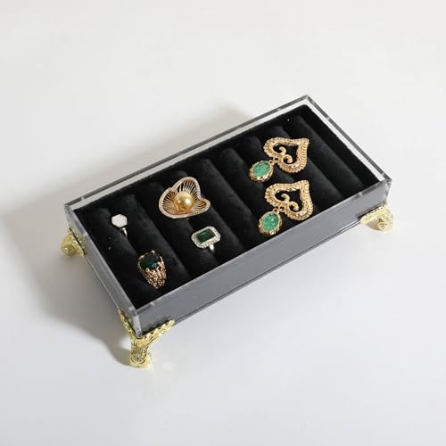 GemeShou velvet slots Ring holder for jewelry organizer, Earring ring display stand for selling, felt ring jewelry holder tray showcase【Velvet slots Ring Holder-Black】 - color: Black