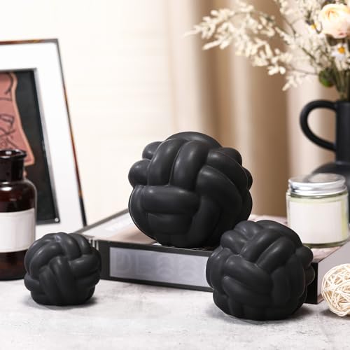 Wenqik Matte Black 3 Pcs Knot Decor, Chain Link Coffee Table Bookshelf Decor Accents, Entry Table Ceramic Aesthetic Minimalist Decorative Objects for Modern Home Living Room Decoration 3 Sizes - color: Matte Black