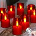 Flameless Small Tea Light LED Candles, Acrylic Battery Operated Votive 1.7" x2.5" with Remote Control and Timer, Tealight Red Flickering Warm Light Pack of 8 Electric Long Lasting - color: Red, size: 8 x 2.5"