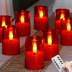 Flameless Small Tea Light LED Candles, Acrylic Battery Operated Votive 1.7" x2.5" with Remote Control and Timer, Tealight Red Flickering Warm Light Pack of 8 Electric Long Lasting - color: Red, size: 8 x 2.5"