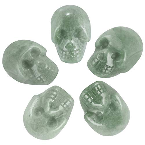 mookaitedecor 1 Inch Green Aventurine Crystal Skull Sculpture Set of 5, Hand Carved Gemstone Statue Figurine Collectible Healing Reiki - color: Green