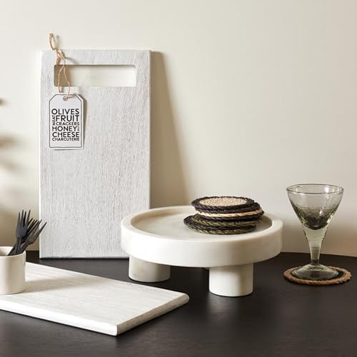 Santa Barbara Design Studio Marble Serving Tray Stone Round Footed Tray, 10" Dia x 3.5" H, White