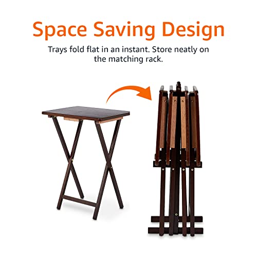 Amazon Basics Portable Foldable TV Tray Table with Storage Rack, Space-Saving Design, Sturdy Wood, 14.6"L x 19"W x 26"H, Espresso, 4-Pack - color: Espresso