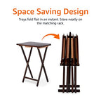Amazon Basics Portable Foldable TV Tray Table with Storage Rack, Space-Saving Design, Sturdy Wood, 14.6"L x 19"W x 26"H, Espresso, 4-Pack - color: Espresso