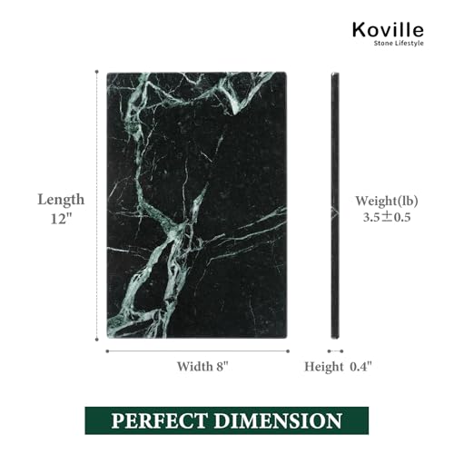 Koville Natural Green Marble Cutting Board for Kitchen Pastry Bread Macaron Display, 12" x 8" Real Stone Slab Marble Cheese Board for Home Countertop, Bathroom Perfume Tray Candle Plate - color: Deep Green