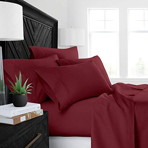 Italian 1500 Thread Count Heavy Soft Egyptian Cotton Sheet Set DEEP Pocket, Queen, Burgundy Solid, Premium Italian Finish (Features : Fully Elastic Fitted Sheet Fits 10-12" Pocket) - color: Burgundy ( Solid ), size: Queen Size (Fits 10-12 in Pockets)