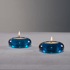 Handmade Decorative Pebble Tealight Candle Holder Set of 2 - Handcrafted Home Decor Accent for Calming Earthy Aesthetic Blue Diameter 3 inches - Resin