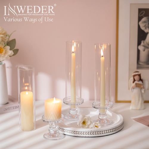 Hurricane Glass Taper Candle Holder: 2Pcs Tall Hurricane Candle Holder for Home Clear Tapered Candlestick Holders with Open Ended Glass Sleeve Candle Stick Holder for Table Centerpieces - size: S - 2 Pcs