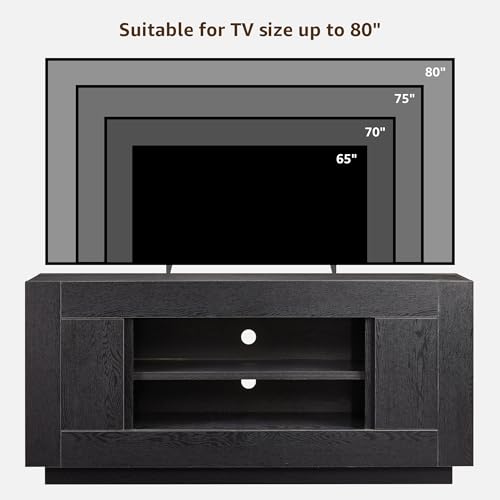 OKD Modern 70" TV Stand, Entertainment Center for TVs Up to 80", Media Console with Large Open Storage & Side Cabinets, Thick Wood Design for Living Room, Black Oak - color: Black Oak