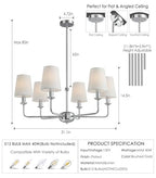 Modern 6 Light Chrome Chandelier with White Fabric Shades Elegant Ceiling Light,Farmhouse & Industrial Pendant Chandelier for Dining Room Living Room Bedroom,E12 Base - color: Chrome