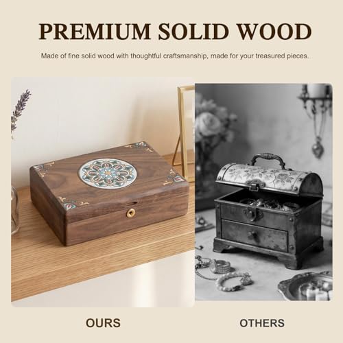 KINTNESS Black Walnut Wooden Jewelry Box with Lock - Jewelry Organizer for Women with Dimensional Color Art Finish, Jewelry Safe with Key for Bracelet, Necklace - style: Dimensional Color Art Finish-Small