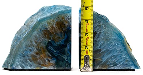 Agate Bookends - Polished Geode Crystal Bookends, Decorative Home Decor (8-10 lb, Blue) - color: Blue, size: 8 - 10 lb