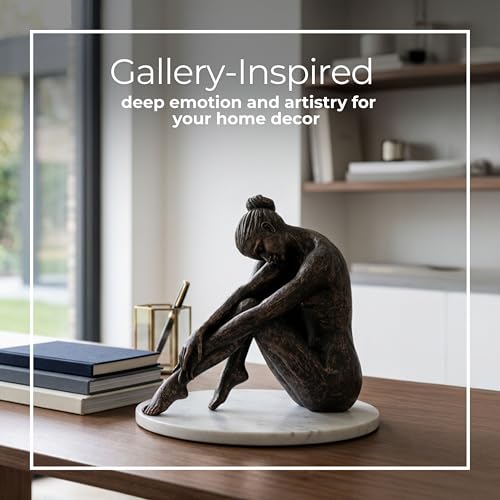 Elegant Resting Ballerina Sculpture for Home Decor - Decorative Figurine for Office, Shelf Display, or Living Room - Ornament for Coffee Table and Bathroom Accent - 10", Bronze & Copper - size: 9.0" H
