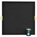 HofferRuffer Extra Large Square Serving Tray, Elegant Faux Leather Ottoman Tray with Gold Hardware Handles, Serve Tea, Coffee or Breakfast in Bed, 23.6 x 23.6 inches, Black Large Square - color: Black, size: 23.6" x 23.6" x 2"