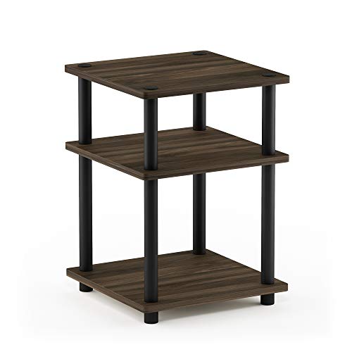 Furinno TURN-N-TUBE Side Table, 3-Tier Square Modern End Table, Open Shelves Nightstand, Night Stand, Bedside Table, Easy Assembly, for Living Room, Bedroom, Columbia Walnut - color: Columbia Walnut/Black, size: 3-Tier With Open Shelves