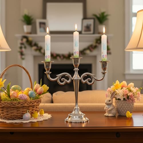 Rely+ 3 Arm Candelabra Taper Candle Holders Decorations Indoor Kitchen Décor Table Candles Candlestick Candelabra Centerpiece (Silver) - color: Silver, size: 3 Arm