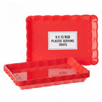 6 Pack Red Plastic Serving Trays for Party, 9 x 13 Inch - Heavy Duty Plastic Trays for Food - Rectangular Party Serving Trays and Platters - Red Disposable Trays - color: Red