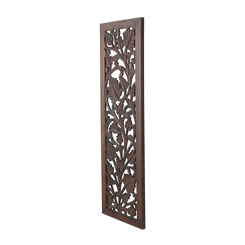 Deco 79 Wooden Floral Handmade Home Wall Decor Intricately Carved Acanthus Wall Sculpture, Wall Art 12" x 1" x 36", Brown - color: Brown