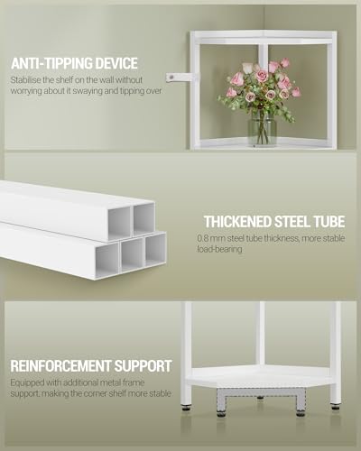 Hzuaneri Corner Shelf Stand, Corner Bookshelf, Storage Standing Shelf Unit with Metal Frame, Plant Stand, Bookcase for Living Room, Home Office, Bedroom, 6-Tier White CS06013W - color: White, size: 6 Tier