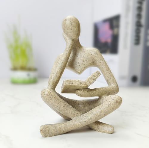 Reading Thinker Statue, Grey Abstract Sculpture for Bookshelf Knick Knacks, Minimalist Decor for Coffee Table, Office Desk, Living Room Shelf Decor - Modern Home Accents (Grey) - color: Gray